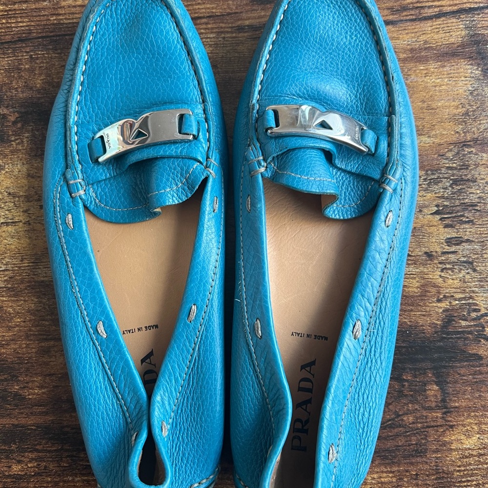 Prada Teal Leather Loafers - Picture 5 of 5